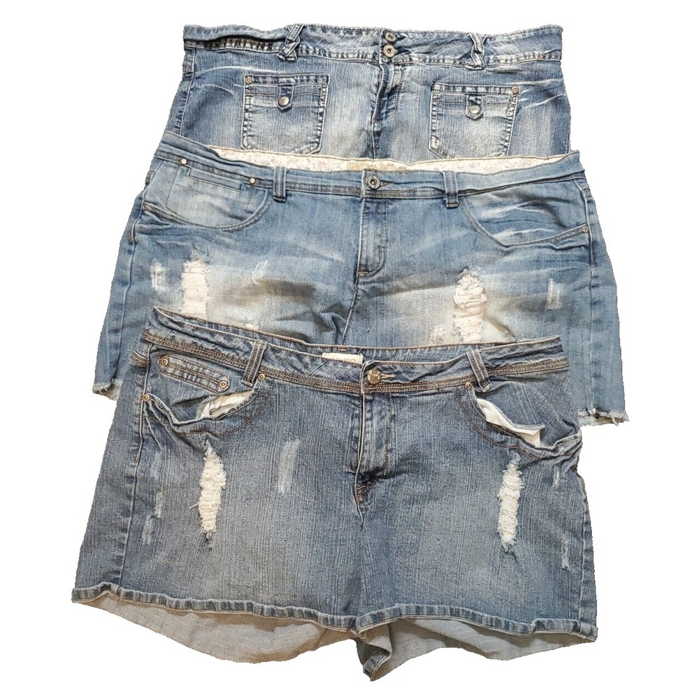 BONGO Women's Waist Blue Denim Mini Jean Shorts Size 24 distressed Lot of 3